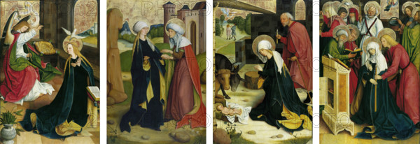 Pfullendorf Altarpiece: Annunciation, Visitation, Nativity, Death of the Virgin, c1497-1503. Creator: Master of the Pfullendorf Altar.
