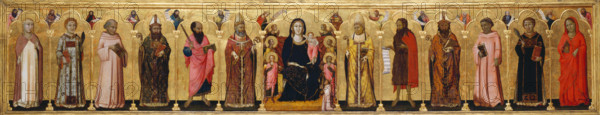 Madonna and Child Enthroned with Angels,Twelve Saints, Prophets, and the Donor, 1330. Creator: Meo da Siena.