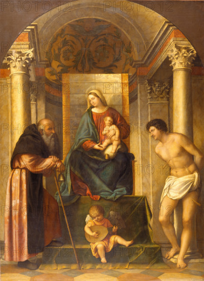 Virgin and Child Enthroned with Saints Anthony Abbot and Sebastian, c1540. Creator: Moretto da Brescia.