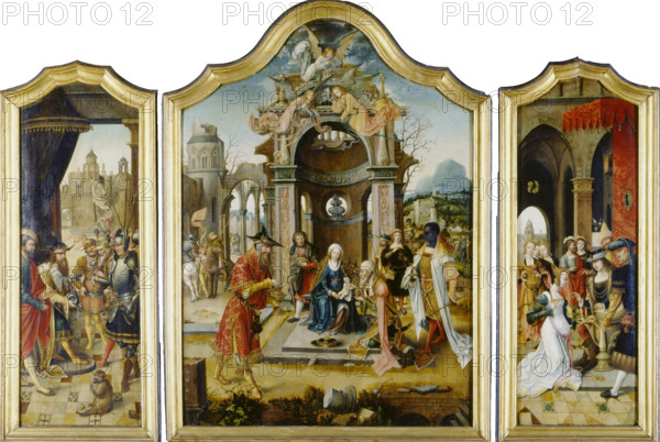 Triptych with the Adoration of the Magi and Old Testament Scenes, 1516-1519. Creator: Master of the Von Groote Adoration.