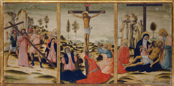 The Bearing of the Cross, The Crucifixion and The Lamentation, 1501-1524. Creator: Girolamo di Benvenuto.