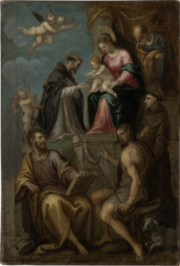 Madonna and Child Enthroned, with SS. Joseph, Domenic, Bartholomew, John..., c1550-1600. Creator: Italian Master.