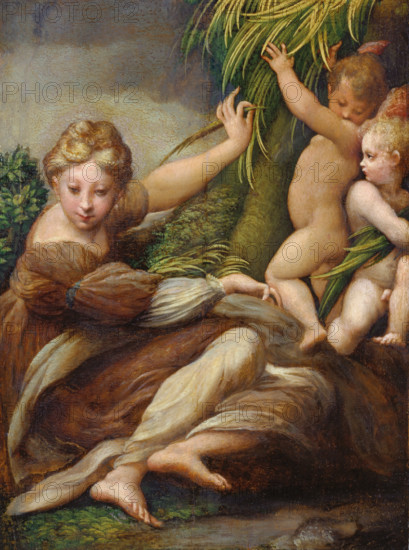 Female Martyr with Angels (Saint Catherine of Alexandria?), c1523-1524. Creator: Parmigianino.