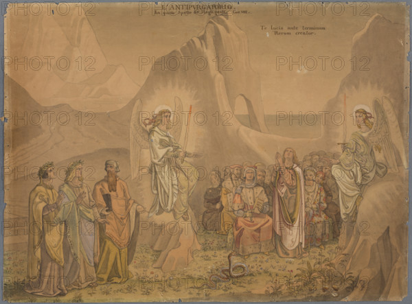 Dante sees two angels with flaming swords at the sides of a group of souls..., 1827-1832. Creator: Johann Anton Ramboux.