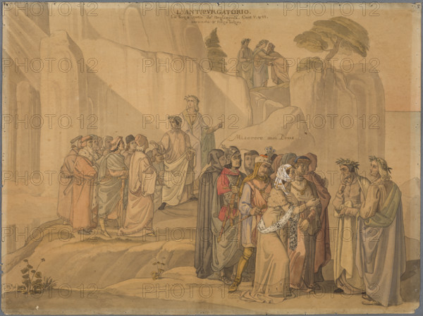 Dante encounters a group of souls singing the Miserere, who, upon a violent death, repented..., 1831 Creator: Johann Anton Ramboux.