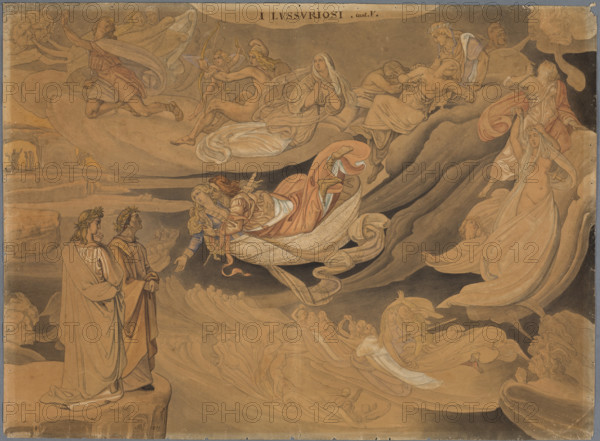 Dante in the second circle of Hell, or the restless abode of those unchaste in love, speaks..., 1831 Creator: Johann Anton Ramboux.