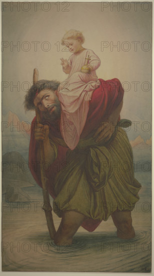 Saint Christopher with the Christ Child in the river, 1857. Creator: Eduard von Steinle.