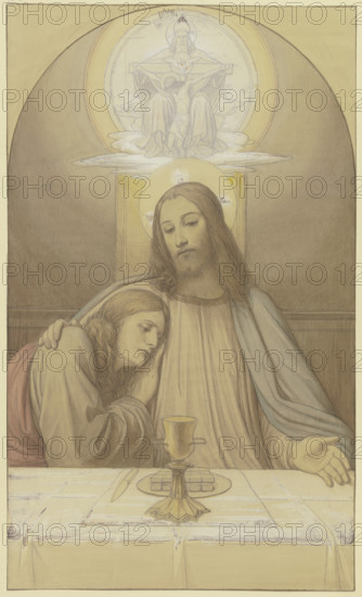 Christ with the Beloved disciple John, half-figures at the table of the Last Supper..., 1874. Creator: Eduard von Steinle.