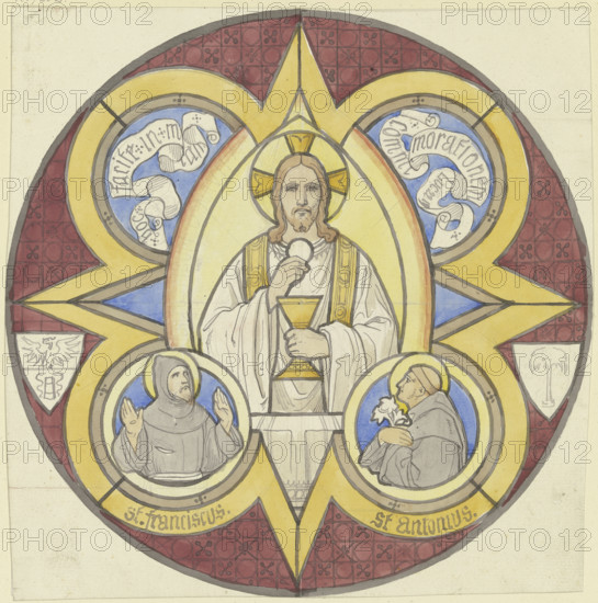 Christ with stole, chalice and host, beside him Saints Francis and Anthony, 1855. Creator: Eduard von Steinle.