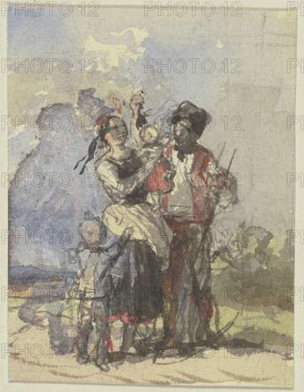 Farmers on a path, c1830-1872. Creator: Jakob Becker.