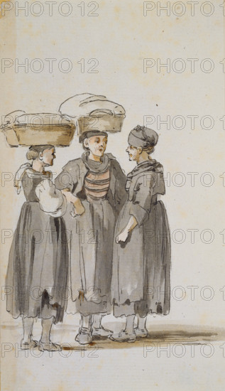 Three peasant women talking, the one on the left and the one in the middle with..., c1771-1772. Creator: Georg Melchior Kraus.