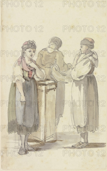 Three standing peasant women, the one on the left seen from the front, the one in the..., c1771-1772 Creator: Georg Melchior Kraus.