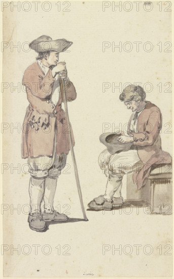 A young and an old Swiss farmer, the young one standing with a staff, the old one sitting, c1771-72. Creator: Georg Melchior Kraus.