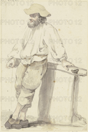 Bearded man with a flat hat, at a railing leaning, c1765-1769. Creator: Georg Melchior Kraus.