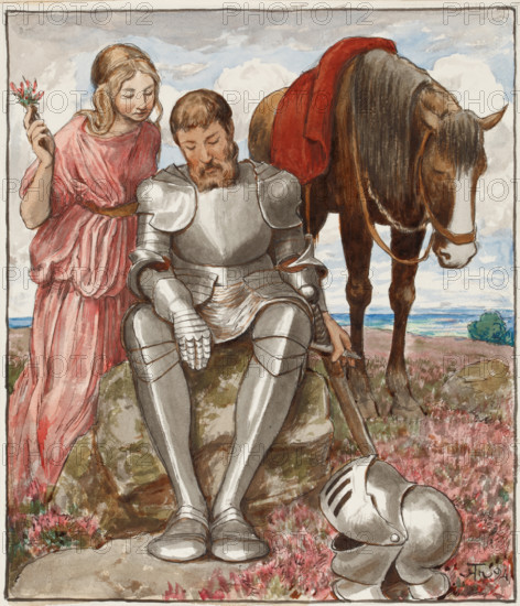 Erika and Seated Knight, 1894. Creator: Hans Thoma.