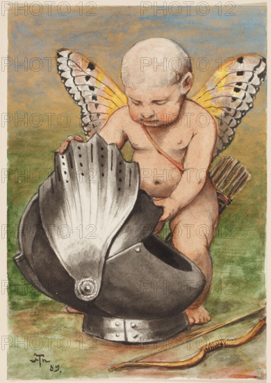 Cherub with Helmet, 1889. Creator: Hans Thoma.