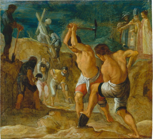 The Frankfurt Altarpiece of the Exaltation of the True Cross: The Digging..., 1603-1605. Creator: Adam Elsheimer.