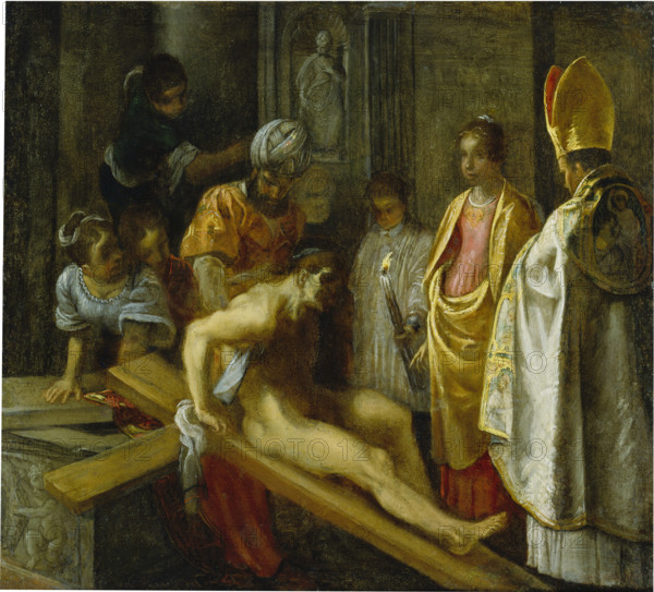 The Frankfurt Altarpiece of the Exaltation of the True Cross: The Testing..., 1603-1605. Creator: Adam Elsheimer.