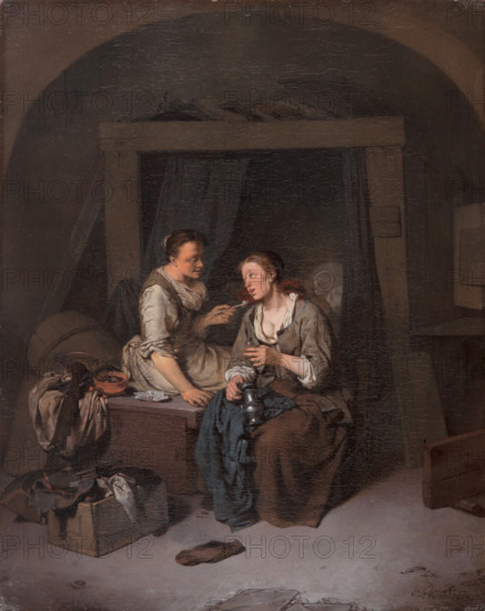 Two Maids Drinking and Smoking, 1663. Creator: Cornelis Bega.