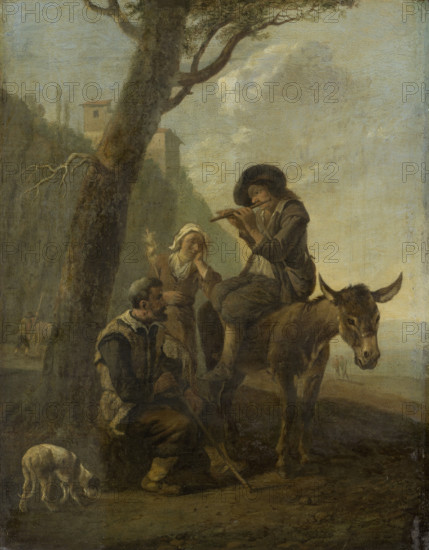 Roman Shepherd Family Resting Beneath a Tree, c1650-1651. Creator: Johannes Lingelbach.
