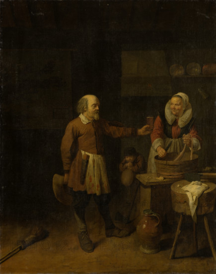 A Butcher Offering a Woman a Glass of Beer, 1639. Creator: David Ryckaert III.
