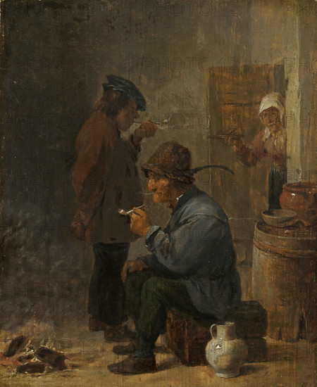 Two Smoking Peasants at the Coal Fire, c1634. Creator: David Teniers II.