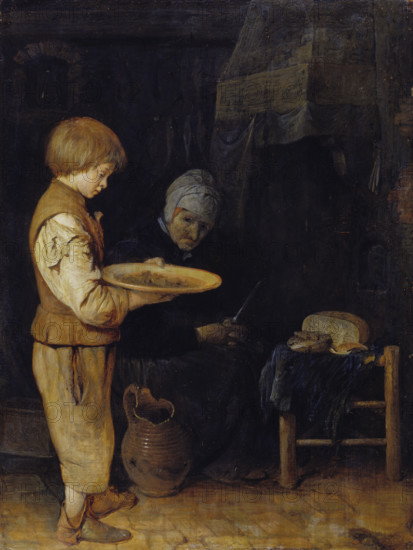 Old Woman and Boy Take a Modest Meal, 1648?. Creator: Gerard Terborch II.
