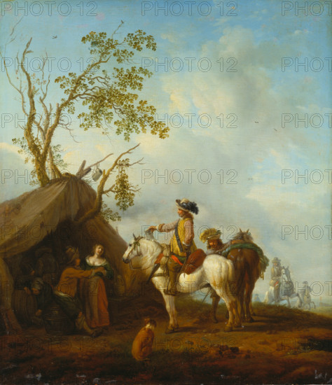 Horsemen before a Camp Follower's Tent, 18th century - 19th century. Creator: Unknown.