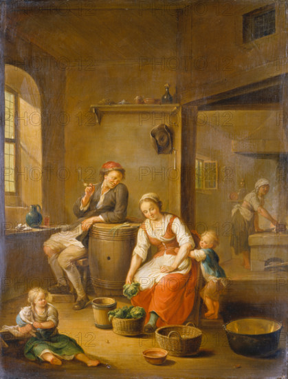 A Peasant Family at Home, 18th century. Creator: Johann Andreas Herrlein.