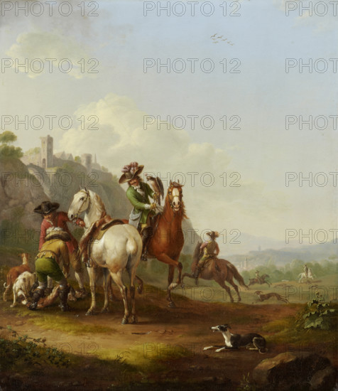 Hare-Hunt with Falconer, 1786. Creator: Johann Georg Pforr.