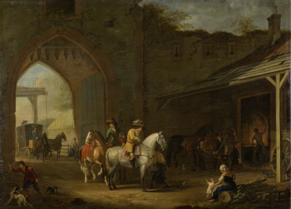 Horsemen at the Blacksmith's, 1787. Creator: Johann Georg Pforr.