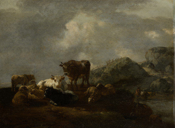 Cattle Resting at a River Crossing, c1654-1655. Creator: Willem Romeyn.