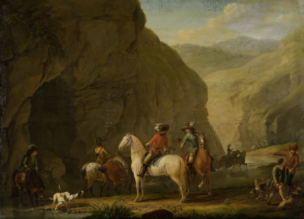 Mountain Landscape with a Hunting Party, 1787. Creator: Johann Georg Pforr.