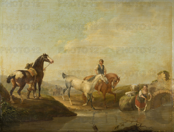A Groom Leading two Horses to the Water, 1780-1789. Creator: Johann Georg Pforr.