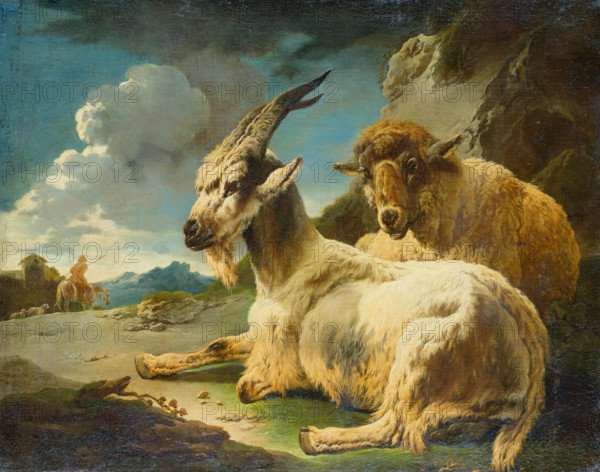Goat and Sheep in a Rocky Landscape, 1680-1690. Creator: Philipp Peter Roos.