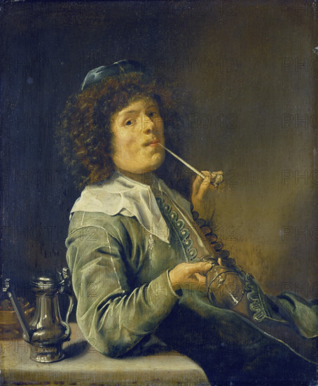 Man Smoking and Holding an Empty Wine Glass, c1632-1634. Creator: Jan Miense Molenaer.