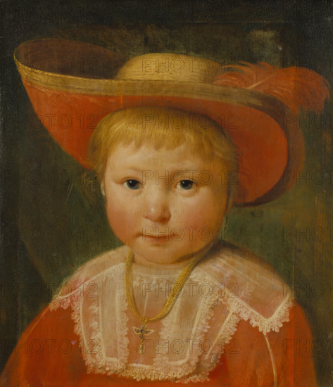 Portrait of a Child with a Red Lined Straw Hat, c1635-1640. Creator: Pieter Soutman?.
