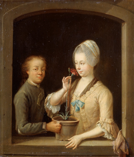 A Woman and a Young Man at a Window, c1770-1780. Creator: Johann Andreas Herrlein.