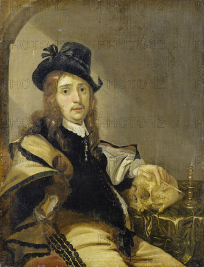 Self-portrait with Skull, c1645. Creator: Karel Slabbaert.