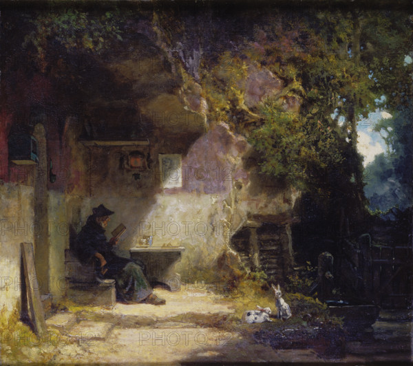The Hermit in front of His Retreat, 1844. Creator: Carl Spitzweg.