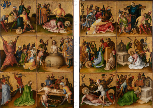 Two altarpiece wings with the Martyrdom of the Apostles, after 1435. Creator: Stephan Lochner.