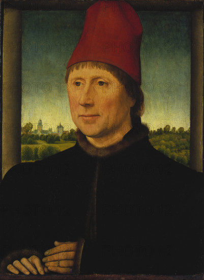 Portrait of a Man Wearing a High Red Cap, c1470-1475. Creator: Hans Memling.