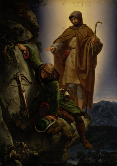 A Guardian Angel Rescuing Emperor Maximilian from the Martinswand, 1839. Creator: Alfred Rethel.