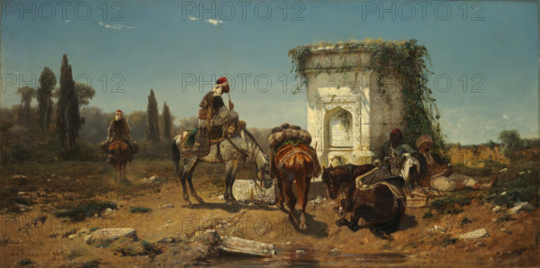 Arabs Resting by a Marble Fountain, 1856. Creator: Christian Adolf Schreyer.