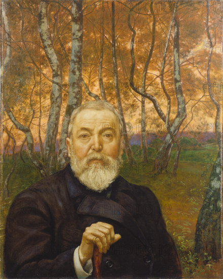 Self-Portrait in front of a Birch Forest, 1899. Creator: Hans Thoma.