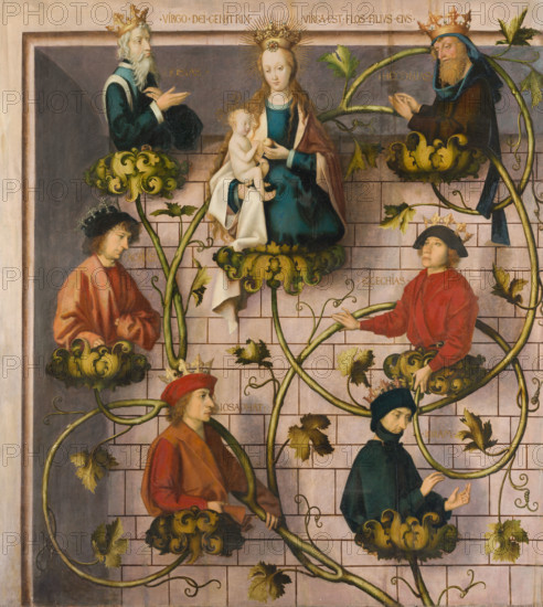 High Altar of the Dominican Church in Frankfurt:Tree of Jesse, 1501. Creators: Hans Holbein the Elder, Jesus Christ.
