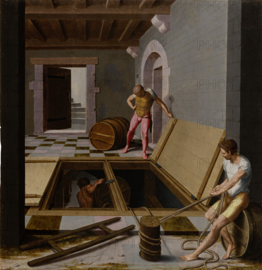 Scene in a Wine Cellar, 1537. Creator: Pseudo-Féeix Chretien.