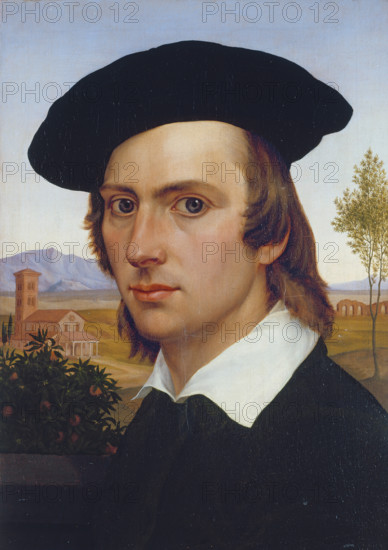Self-Portrait with Beret in front of a Roman Landscape, 1818. Creator: Johann David Passavant.