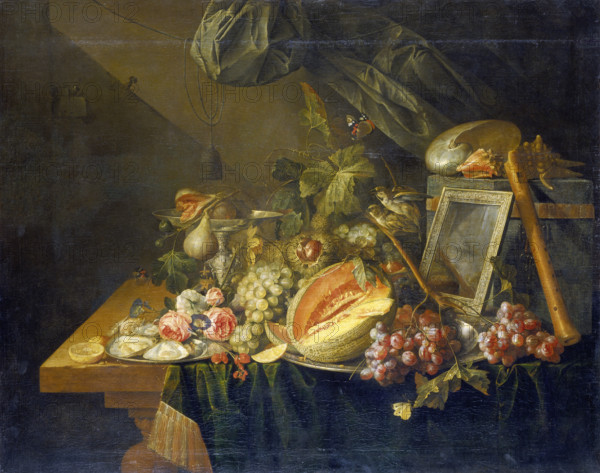 Still life with Copulating Sparrows, 1657. Creator: Cornelis de Heem.