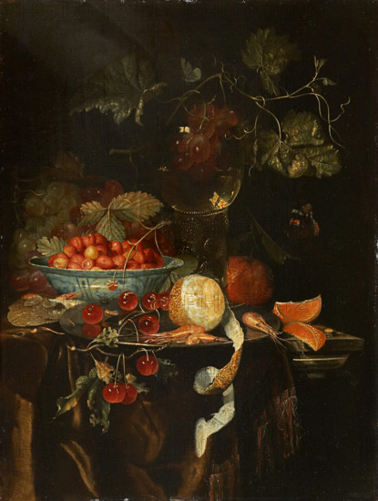 Still Life with Fruit and a Chinese Porcelain Bowl with Strawberries, 1665. Creator: Harmen Loeding.